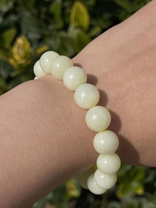 和田淡黄白玉圆珠手链，顺丰包邮 商品图0