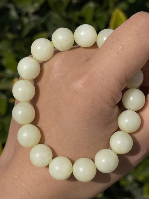 和田淡黄白玉圆珠手链，顺丰包邮 商品图1
