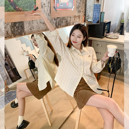 <曾小咸推荐>【149元任选2件】现货！韩系杏色条纹长袖 商品图2