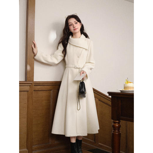 鹿向南「海岛热恋」秋冬装新款气质杏色毛呢外套长款呢子连衣裙女 商品图2