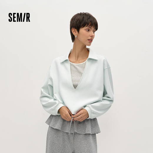 森柔|商场同款森马卫衣女春短款宽松翻领假两件条纹2026新款上衣 商品图1