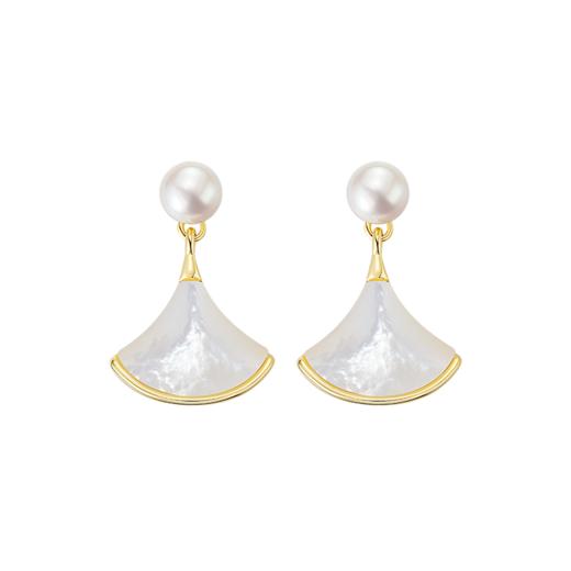 Oflye潮流饰品  淡水珍珠法式简约精致扇形贝壳银针耳钉新款耳环女秋冬甜美珍珠耳饰 商品图6