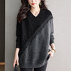 CC 10-7122亮丝V领大码针织衫宽松中长款显瘦慵懒风外穿毛衣 商品缩略图3