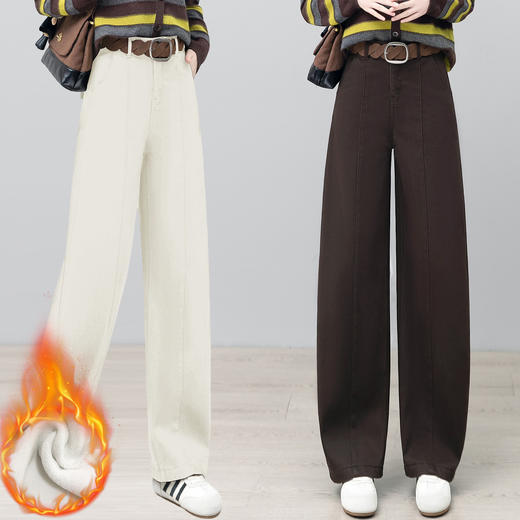 HSS 2838水洗棉牛仔弯刀裤加绒加厚防风保暖香蕉裤高腰镰刀裤 商品图0