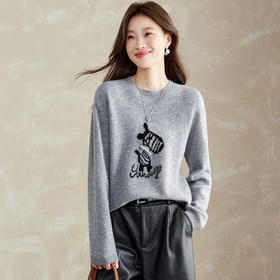 CC 8969卡通刺绣圆领毛衣宽松减龄针织衫羊毛上衣