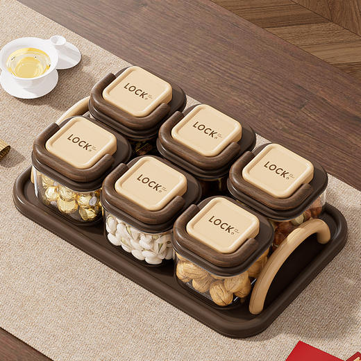 2026年新款 客厅高清透明带盖防尘胡桃木分格糖果盘水果盘 商品图2