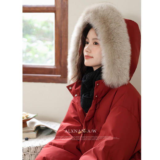 鹿向南「新年战袍」过年红色短款羽绒服女冬季真毛领90白鸭绒外套 商品图4