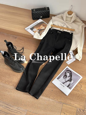 专柜实拍【长期主义/小黑裤】拉夏贝尔/La Chapelle两粒扣休闲百搭时尚通勤小个子小脚牛仔裤萝卜裤春季新款★