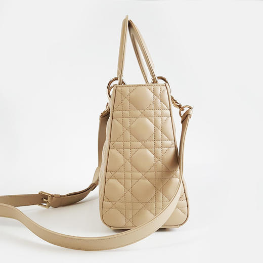 【98新】DIOR迪奥Lady Dior 手袋奶茶色珐琅扣五格戴妃手提单肩包女士231225TB20 商品图3