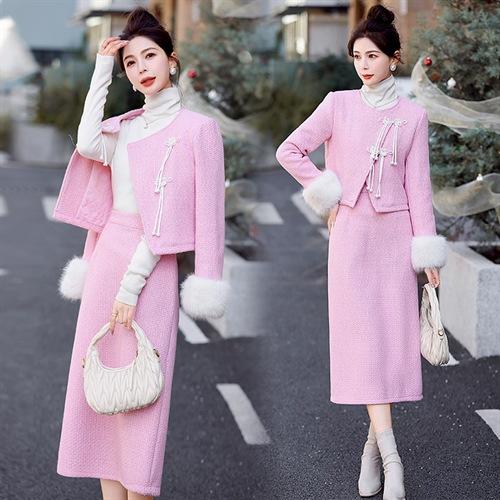 新款冬小香气质时尚保暖加棉套装袖毛可脱卸LMJY8819 商品图2