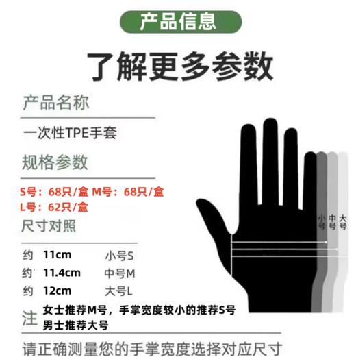 一次性TPE手套 S号/M号/L号三个尺码可选 抽取式厨房餐饮烘焙一次性手套 商品图2