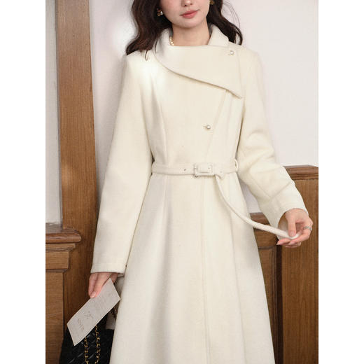 鹿向南「海岛热恋」秋冬装新款气质杏色毛呢外套长款呢子连衣裙女 商品图3