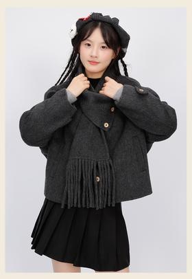 围巾款短款双面羊绒大衣159347663