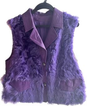 SZ6PH68 凝夜紫 100%羊毛马甲  拼接100%绵羊皮面料 柔软舒适 百搭时尚款