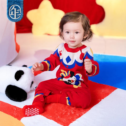 年衣童装儿童连体衣爬服冬款宝宝新年装男女童中式衣王牌盼达连体毛衣 商品图1