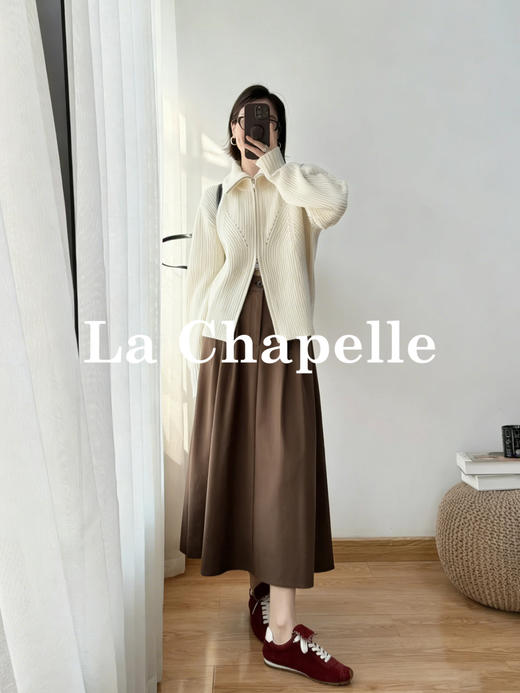 天猫同步【好品质超模质感】拉夏贝尔/La Chapelle立体捏褶高腰显瘦A字长款半身裙~垂感不易皱 商品图7