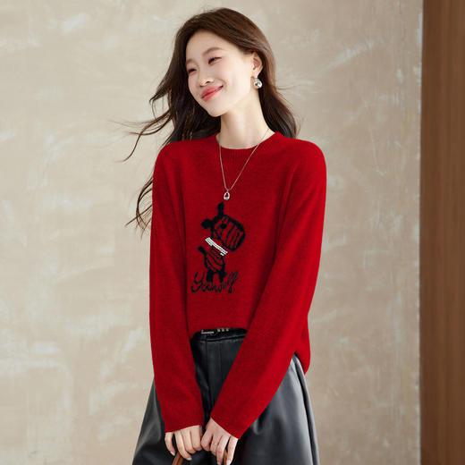 CC 8969卡通刺绣圆领毛衣宽松减龄针织衫羊毛上衣 商品图3