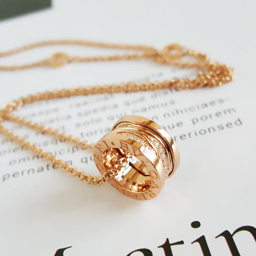 【95新】BVLGARI宝格丽B.zero1系列355060 18K玫瑰金中间镶钻弹簧项链链长约45cm中性款091225TH11 商品图3