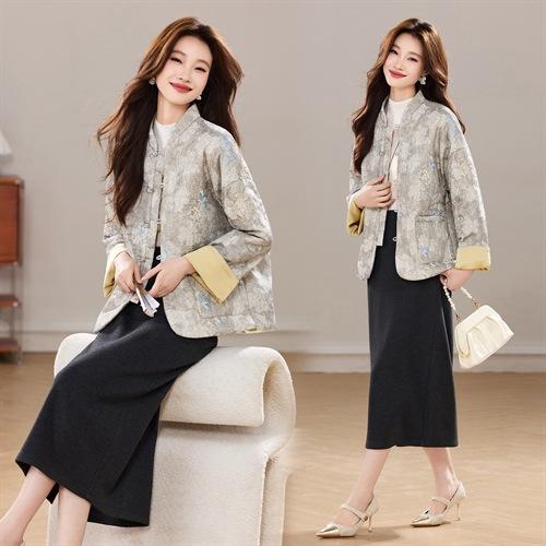 新款洋气加厚新中式气质优雅盘扣款刺绣棉衣上衣外套633 商品图2