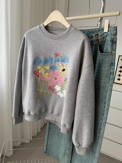 【专柜品质】重磅韩版棉质圆领卫衣 秋冬加绒加厚美式宽松上衣 商品图6