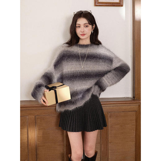 鹿向南「温柔小调」百搭灰色高腰显瘦百褶短裙女秋冬A字半身裙子 商品图2