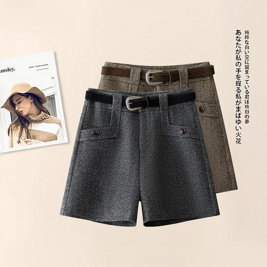 HSS 8580时尚加厚羊毛呢短裤显瘦A字阔腿裤休闲裤 商品图2