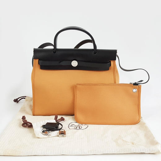 【95新】Hermes爱马仕黄色帆布拼黑色Herbag 31手提单肩包中性款221225NJS03 商品图1