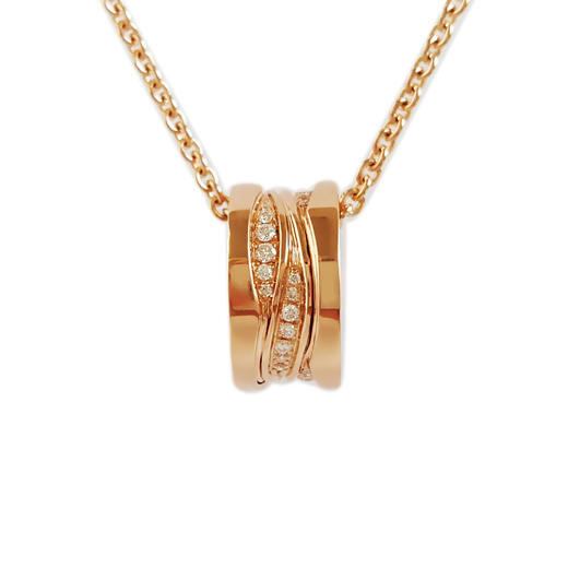 【95新】BVLGARI宝格丽B.zero1系列355060 18K玫瑰金中间镶钻弹簧项链链长约45cm中性款091225TH11 商品图0