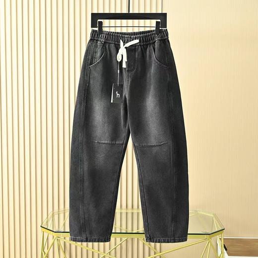 Hazzys哈吉斯冬季男士加绒加厚弯刀宽松直筒休闲牛仔长裤 商品图4