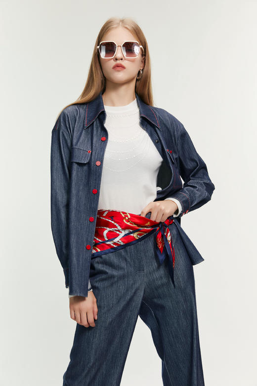 SAFICOO 时尚休闲 高弹针织羊毛牛仔衬衣 商品图0