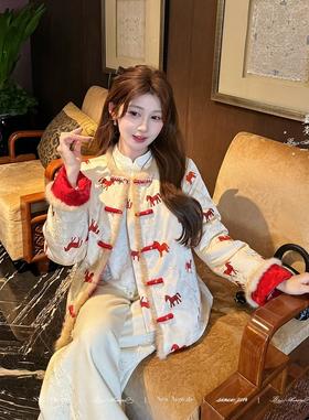 开运战袍两面穿小马提花羽绒服