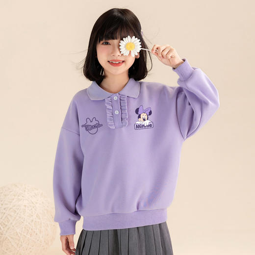 贝田女童加绒卫衣儿童学院风洋气冬季一体绒加厚大童冬装polo上衣 商品图0