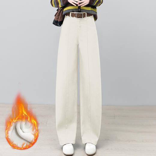 HSS 2838水洗棉牛仔弯刀裤加绒加厚防风保暖香蕉裤高腰镰刀裤 商品图2