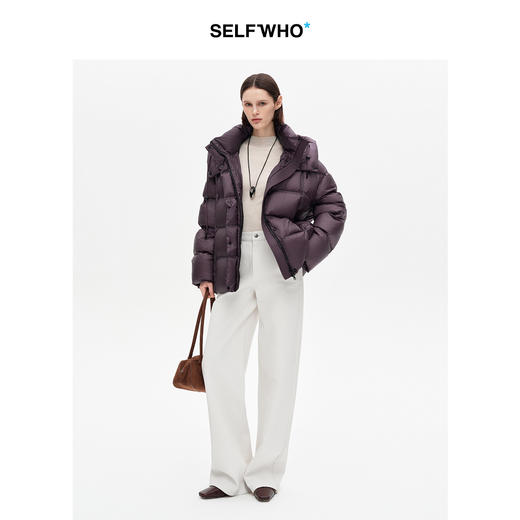 SELFWHO90白鸭绒可拆卸连帽紫色羽绒服女2025冬新款高领保暖外套 商品图2