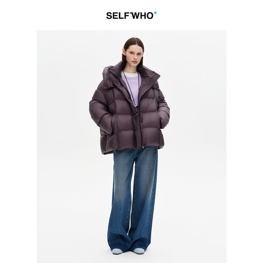 SELFWHO90白鸭绒可拆卸连帽紫色羽绒服女2025冬新款高领保暖外套 商品图3