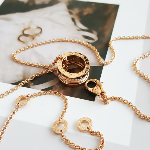 【95新】BVLGARI宝格丽B.zero1系列355060 18K玫瑰金中间镶钻弹簧项链链长约45cm中性款091225TH11 商品图5