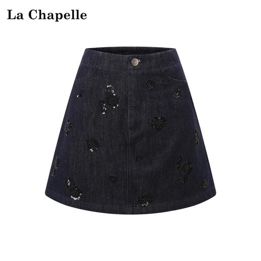 天猫同步【精致氛围感】拉夏贝尔/La Chapelle亮片花朵牛仔裙裤女设计感小众百搭通勤显瘦显高时髦短裤 商品图4