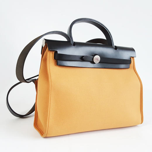 【95新】Hermes爱马仕黄色帆布拼黑色Herbag 31手提单肩包中性款221225NJS03 商品图4