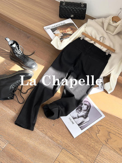 专柜实拍【长期主义/小黑裤】拉夏贝尔/La Chapelle两粒扣休闲百搭时尚通勤小个子小脚牛仔裤萝卜裤春季新款★ 商品图4