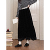 鹿向南「烁烁夜幕」黑色丝绒半身裙女冬拼接蕾丝小个子高腰长裙 商品缩略图0