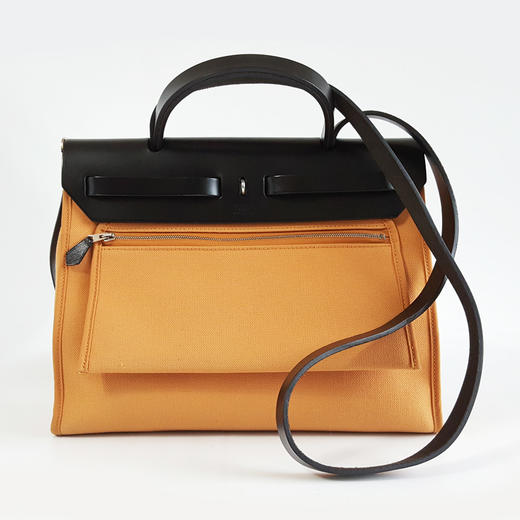 【95新】Hermes爱马仕黄色帆布拼黑色Herbag 31手提单肩包中性款221225NJS03 商品图6