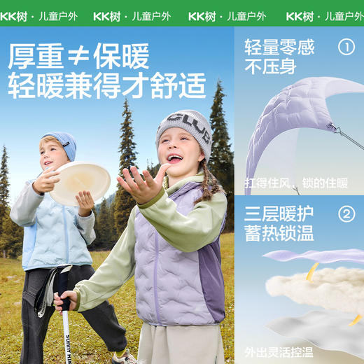 kk树儿童羽绒服背心轻薄马甲女男童白鸭绒保暖外套夹克冬季防静电小暖包羽绒马甲 商品图1
