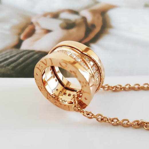 【95新】BVLGARI宝格丽B.zero1系列355060 18K玫瑰金中间镶钻弹簧项链链长约45cm中性款091225TH11 商品图4