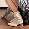 【优质面料修饰腿型❗️经典百搭时尚潮流】粗跟尖头白色短靴女新款2025英伦风皮带扣马丁靴气质中筒堆堆靴子。jb 商品缩略图3