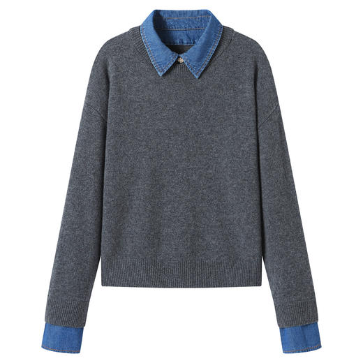 CC 8975假两件牛仔拼接衬衫领羊毛衫针织衫 商品图4