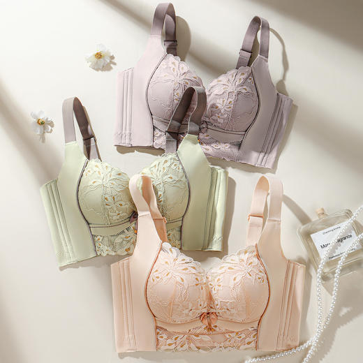 A4-【70AB-90ABC【含天然蚕丝】【10A抑菌】【1.5CM透气杯垫】【院线调整塑型】强聚拢收副乳小胸聚拢防下垂调整型红内衣女文胸   繁花絮梦 商品图9