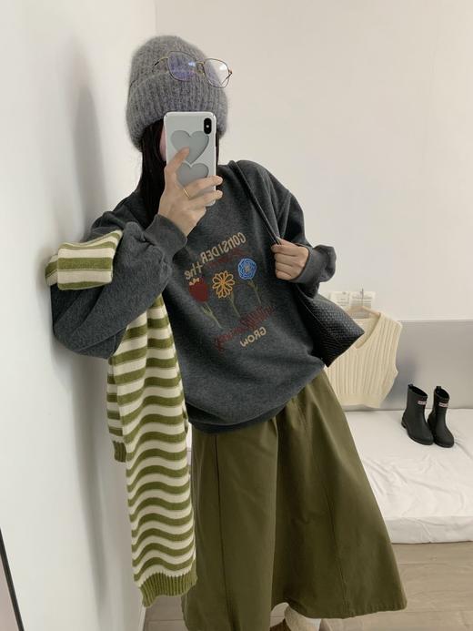 【专柜品质】重磅韩版棉质圆领卫衣 秋冬加绒加厚美式宽松上衣 商品图11