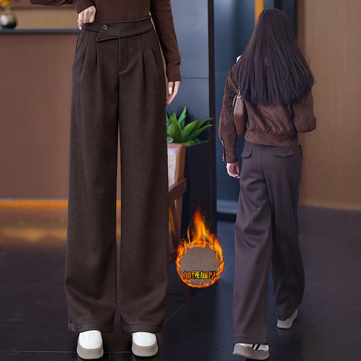 YM 8576高腰加绒毛呢阔腿裤宽松垂感休闲裤 商品图1