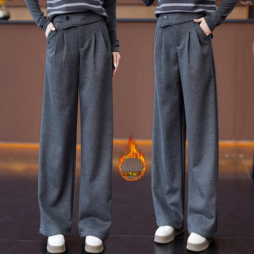 YM 8576高腰加绒毛呢阔腿裤宽松垂感休闲裤 商品图2