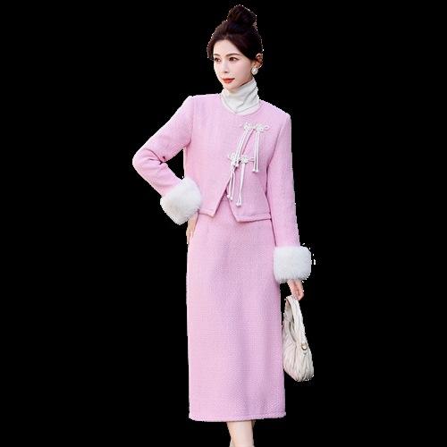 新款冬小香气质时尚保暖加棉套装袖毛可脱卸LMJY8819 商品图4